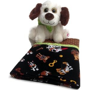 Novelty Dog Pillowcase Bundle: Mini Dot Flannel Pillowcase with Plush Puppy